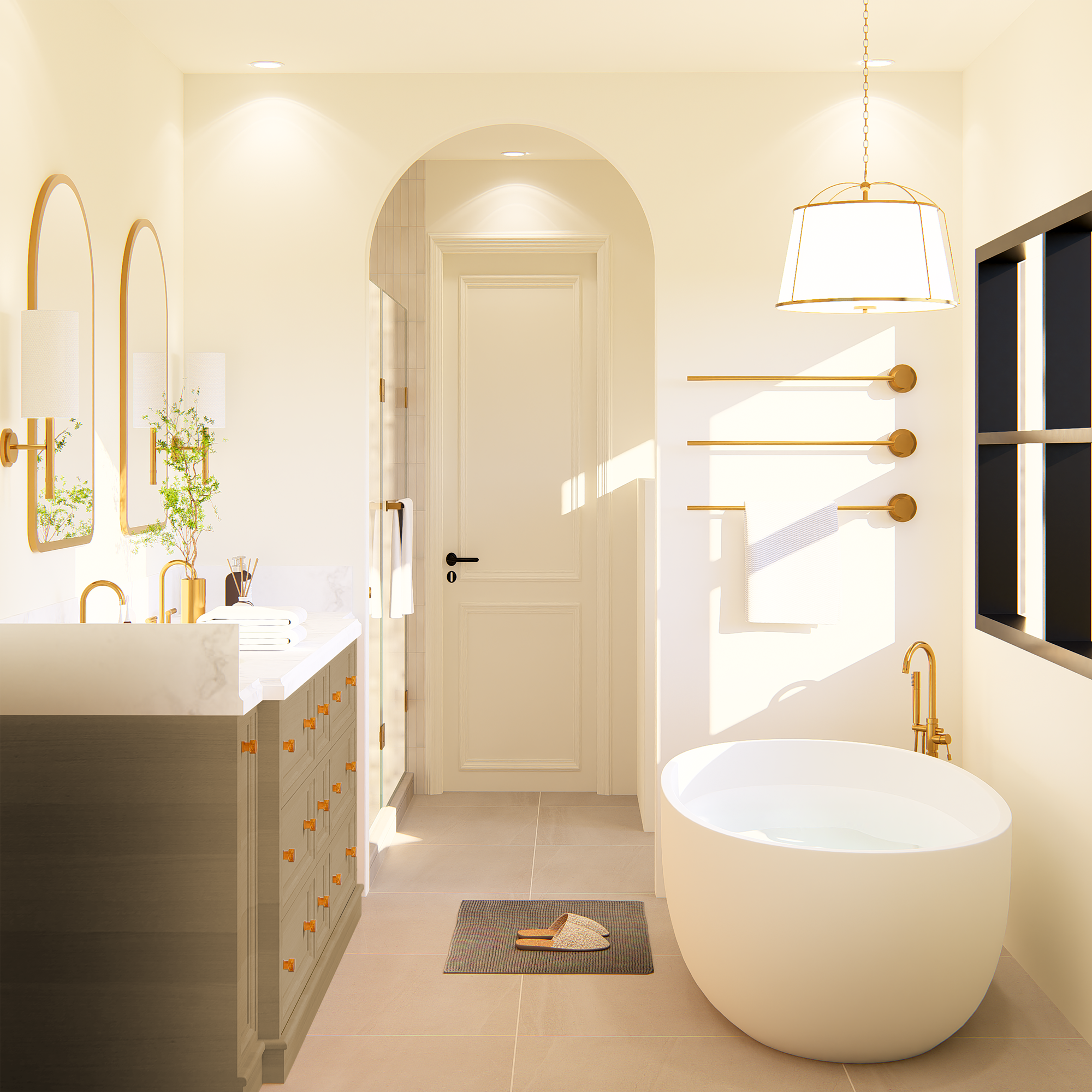 Soaker tub and vanity